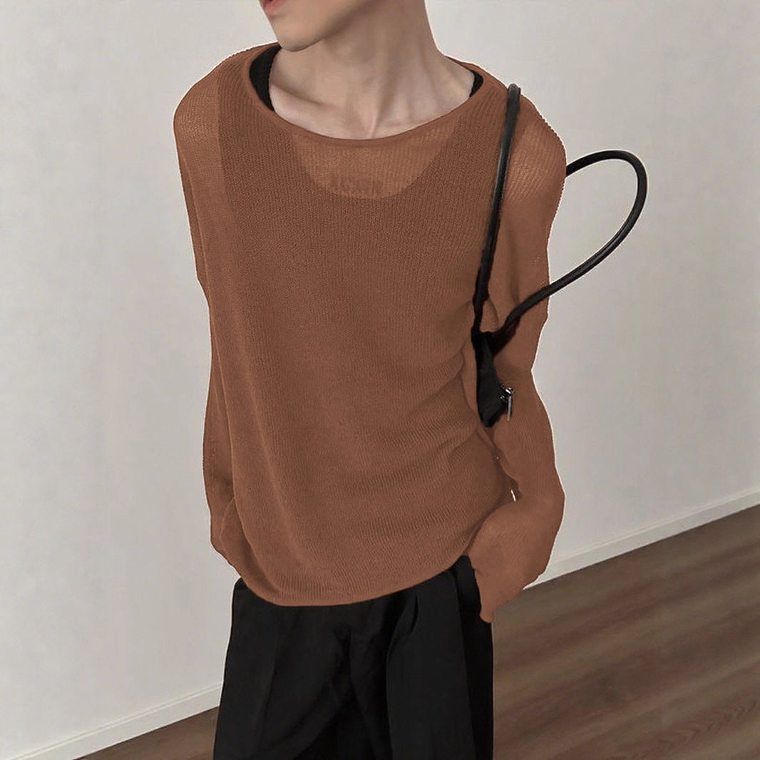 Damen nan locker fallendes Langarm-Feinstrickshirt mit feinem Rippenmuster und Rundhalsausschnitt Drune
