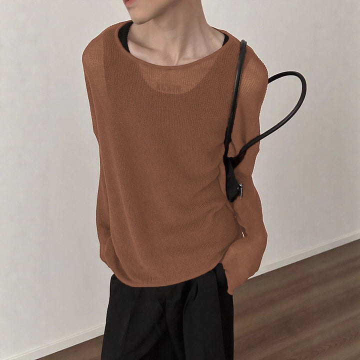 Damen nan locker fallendes Langarm-Feinstrickshirt mit feinem Rippenmuster und Rundhalsausschnitt Drune