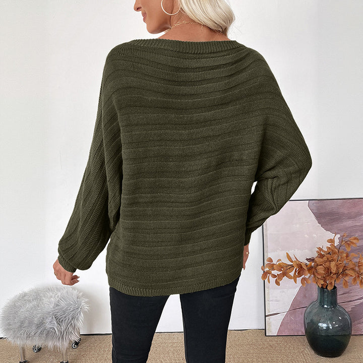 Damen Oversize Off-Shoulder Grobstrick-Tunika mit überschnittener Schulter und Ballonärmeln Drune