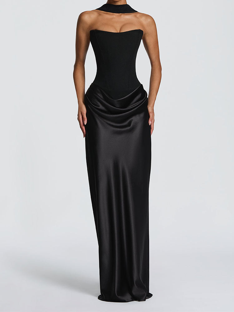 Damen Elegantes Langarm-Maxikleid mit raffinierten Drapierungen Drune