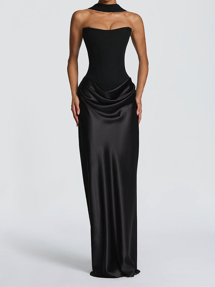 Damen Elegantes Langarm-Maxikleid mit raffinierten Drapierungen Drune