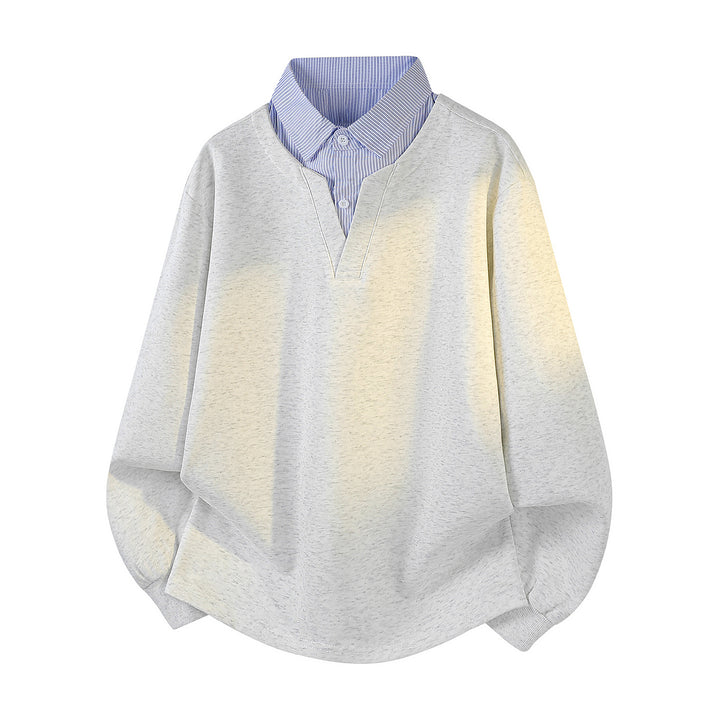 Damen Oversize-Sweatshirt mit eingearbeitetem Hemdkragen, V‑Ausschnitt und abgerundetem Saum Drune