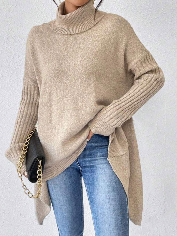 Damen lässiger Pullover mit Stehkragen und asymmetrischem Schnitt Drune