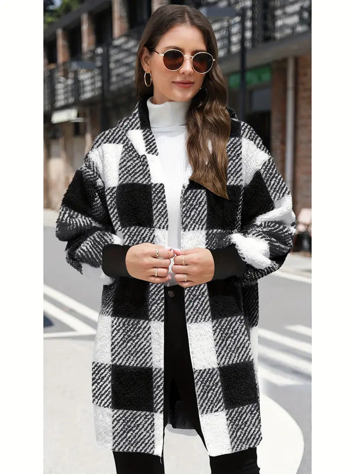 Damen Kuschelige Wolljacke mit Karomuster Drune