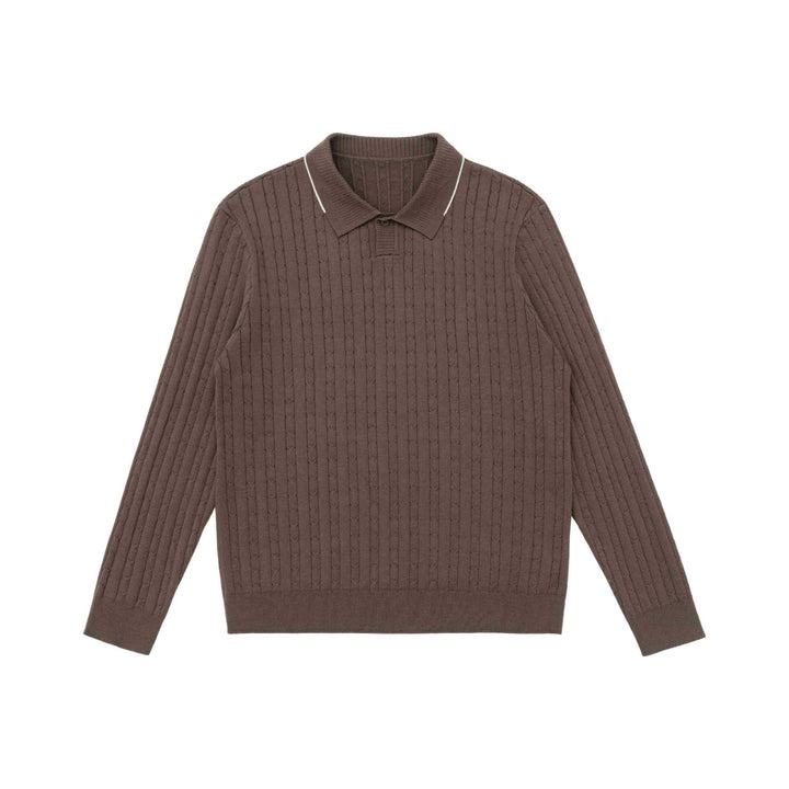 Herren Zopfstrick-Polokragenpullover mit halber Knopfleiste Drune