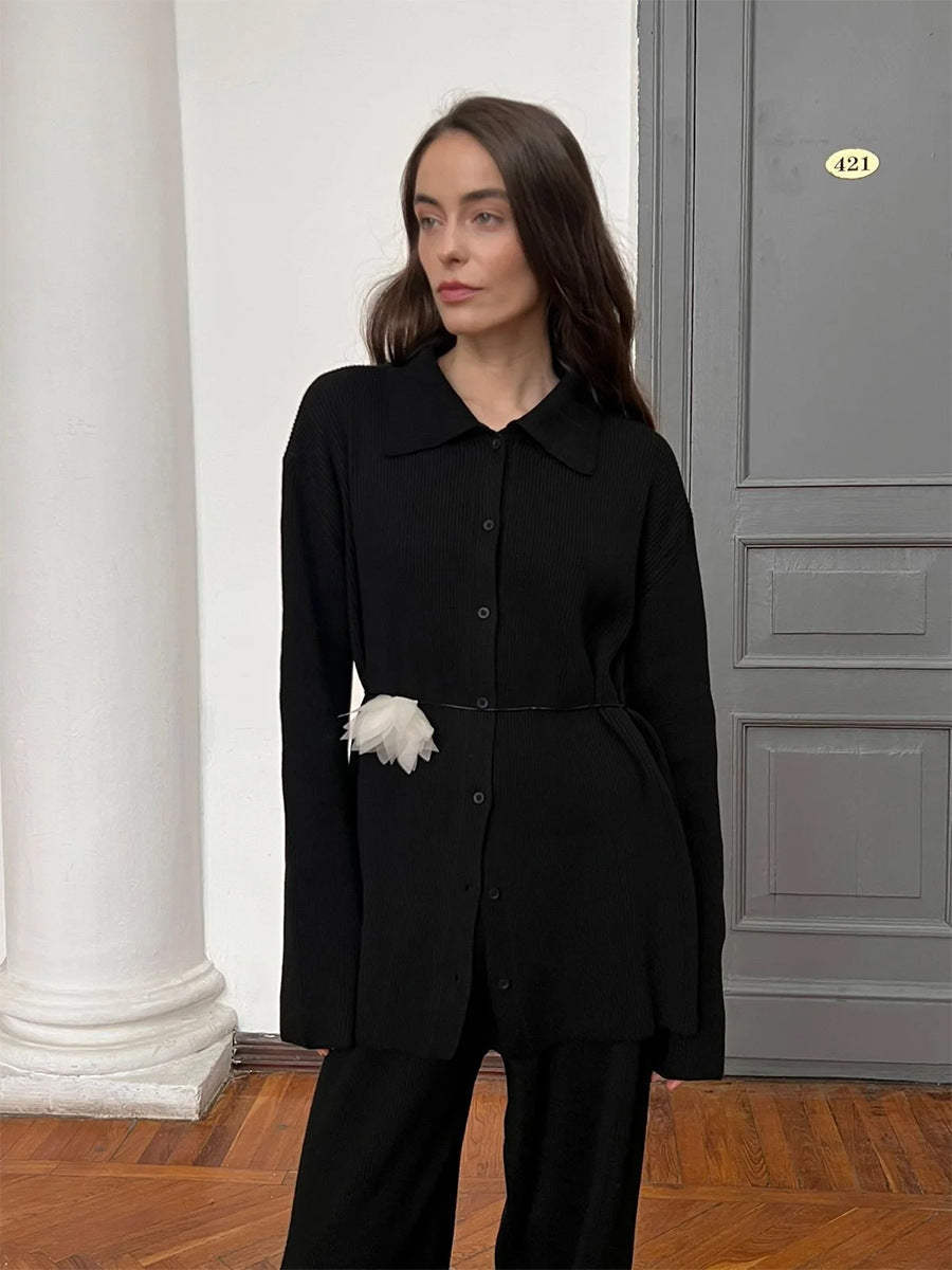 Drune | Einreihige Gerippte Strickjacke und Lockere Hosen Satz