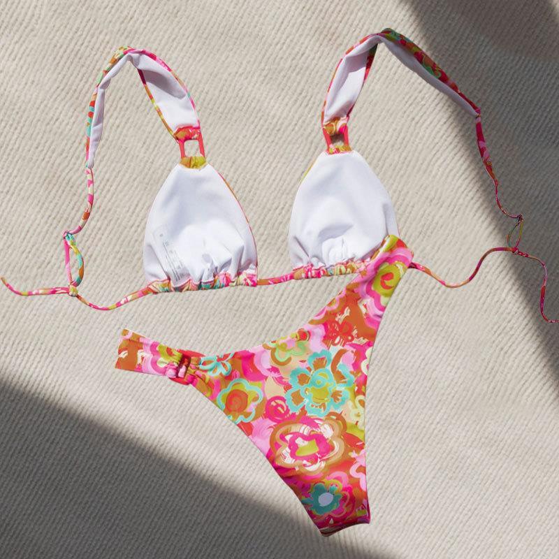 Damen Triangel-Bikini mit verspieltem Blumenmuster und verstellbaren Trägern Drune