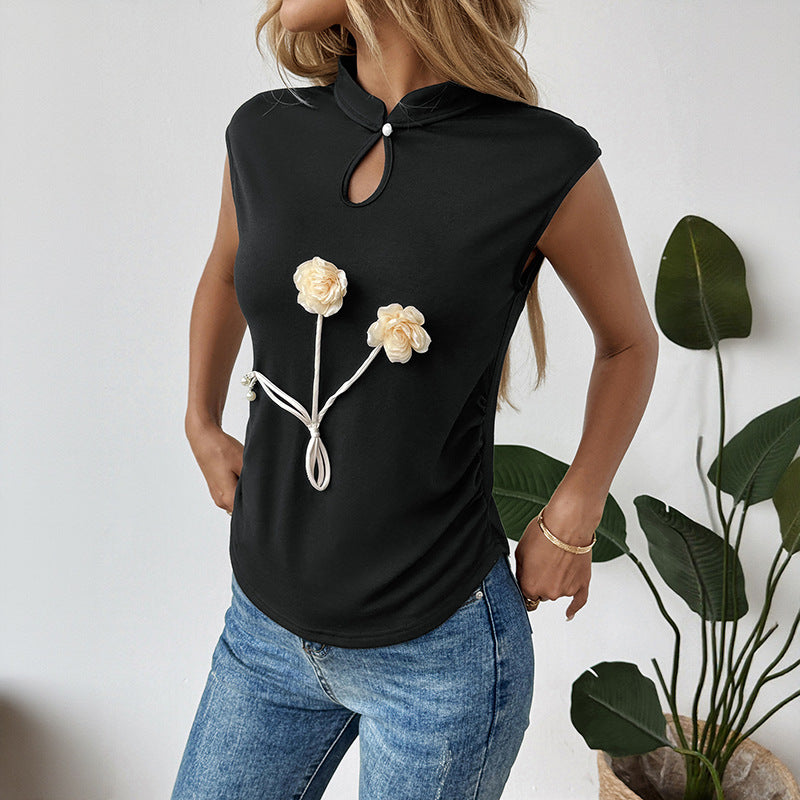 Damen stylisches Oberteil mit floralen Akzenten und modernem Ausschnitt Drune