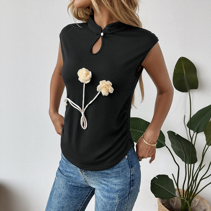 Damen stylisches Oberteil mit floralen Akzenten und modernem Ausschnitt Drune