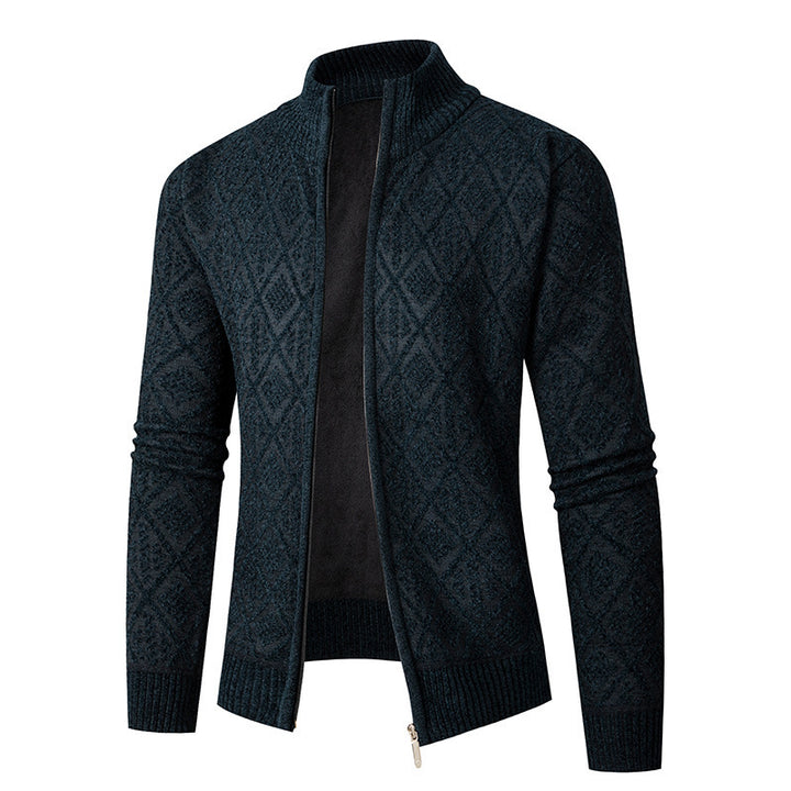 Herren Strickjacke mit rautenförmigem Design und hohem Kragen Drune