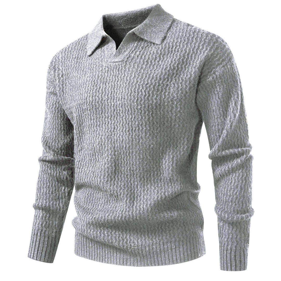Herren Polokragen-Feinstrickpullover mit strukturierter Wellenoptik und geripptem Saum Drune