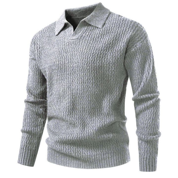 Herren Polokragen-Feinstrickpullover mit strukturierter Wellenoptik und geripptem Saum Drune