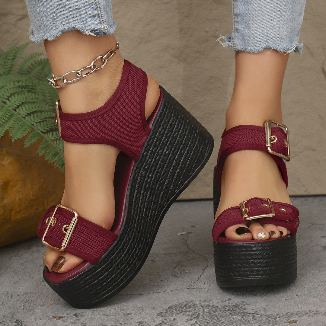 Damen Keil-Sandalen mit verstellbarem Riemen und exquisitem Bast-Design Drune