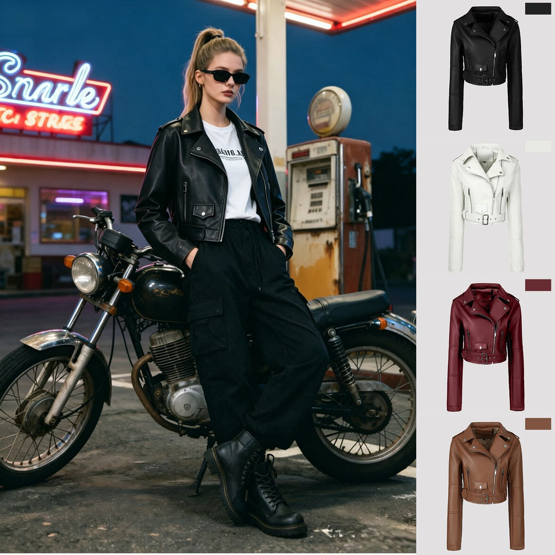 Damen Modische Kurz-Bikerjacke Drune