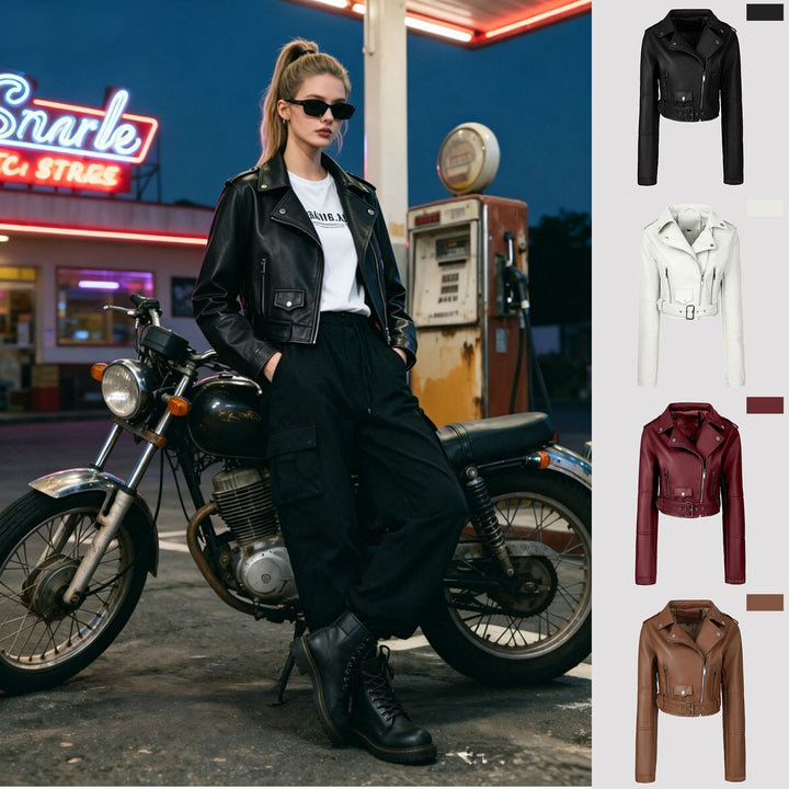 Damen Modische Kurz-Bikerjacke Drune