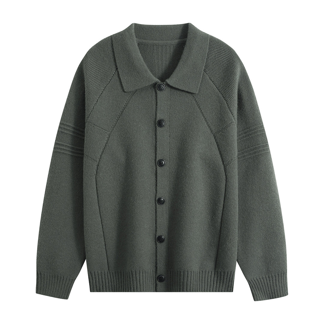 Herren Strickcardigan mit Hemdkragen, Raglanärmeln & geripptem Saum Drune