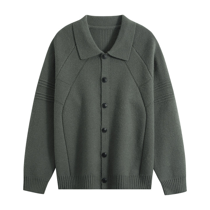 Herren Strickcardigan mit Hemdkragen, Raglanärmeln & geripptem Saum Drune