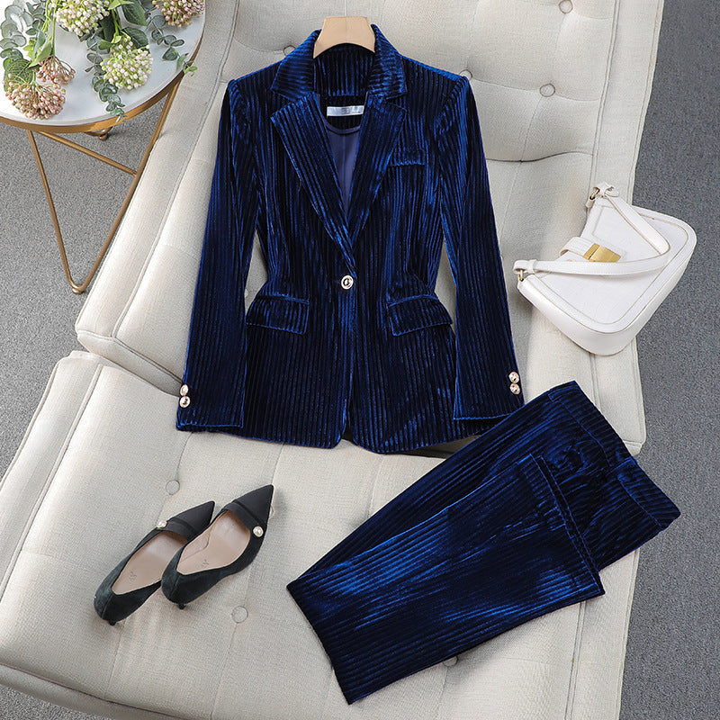 Drune | Blazer Kleid Satz Taillierte Passform Samtfinish Formeller Stil