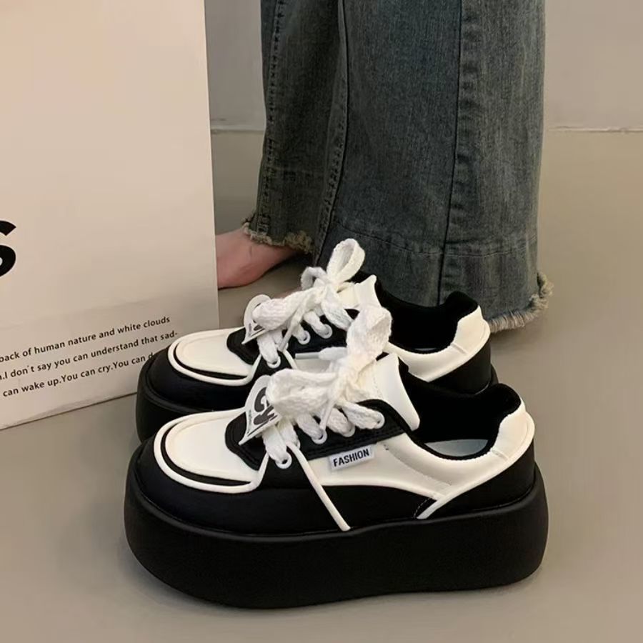 Damen modische Plateau Sneakers mit eleganten Ziernähten und dämpfender Sohle Drune