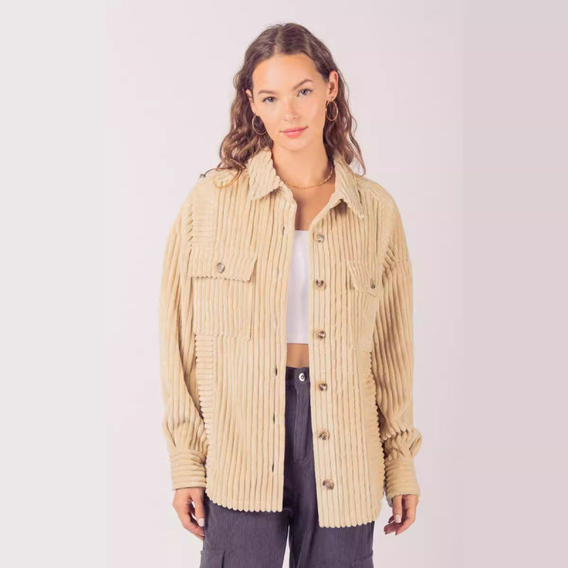 Damen lässige Cordjacke mit praktischen Taschen Drune