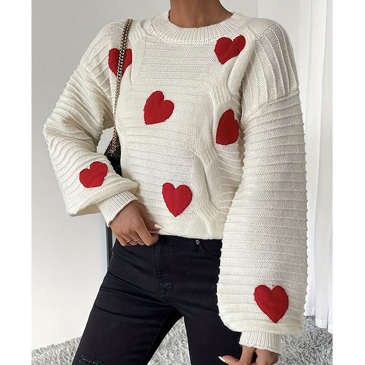 Damen Strickpullover mit Herz-Applikationen in modernes Design Drune