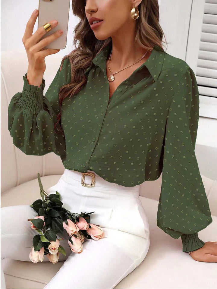 Damen Cropped-Bluse mit Struktur, Puffärmeln und Smokbündchen Drune