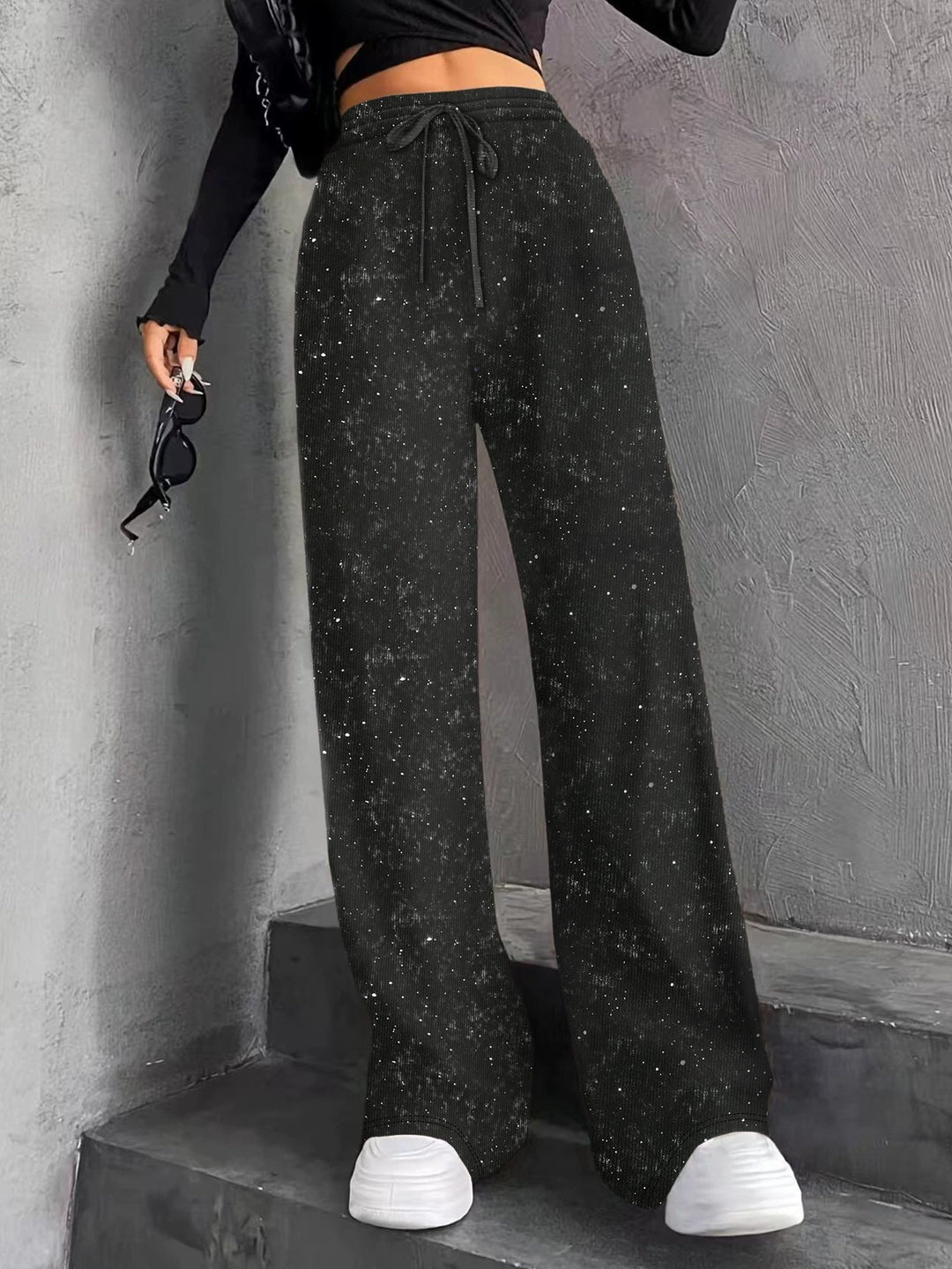 Damen nan weite Strickhose mit hochgeschnittenem Bund und Kordelzug Drune