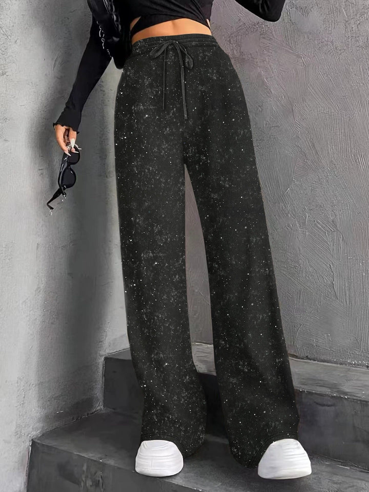 Damen nan weite Strickhose mit hochgeschnittenem Bund und Kordelzug Drune