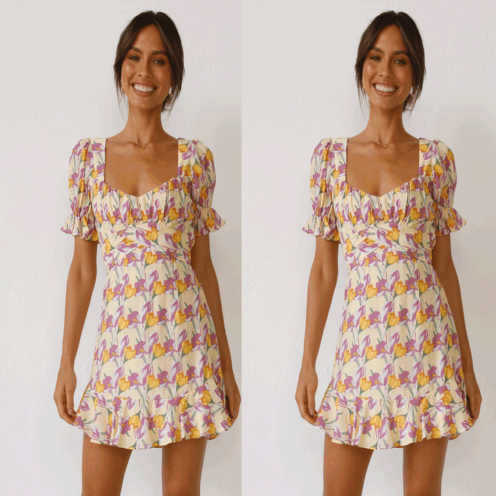 Damen Minikleid mit voluminösen Ärmeln und verspieltem Rüschensaum Drune