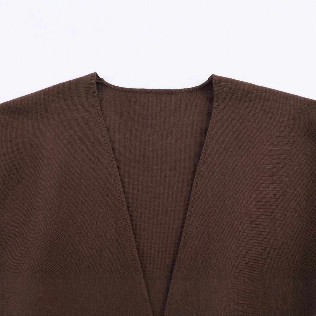 Damen 100+ Wickelcardigan mit Taillengürtel, Ballonärmeln und ausgestelltem Saum Drune