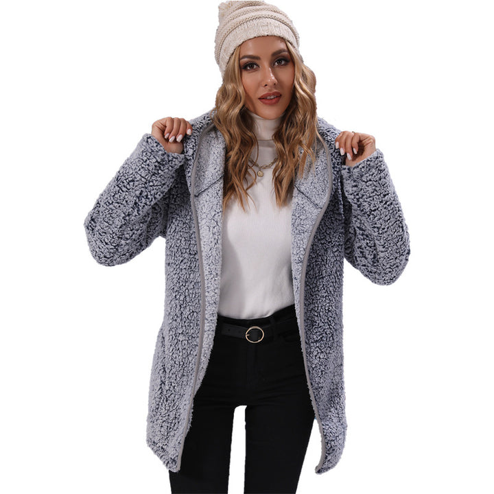 Damen Kuschelige Oversized-Jacke mit hohem Kragen und großen Taschen Drune