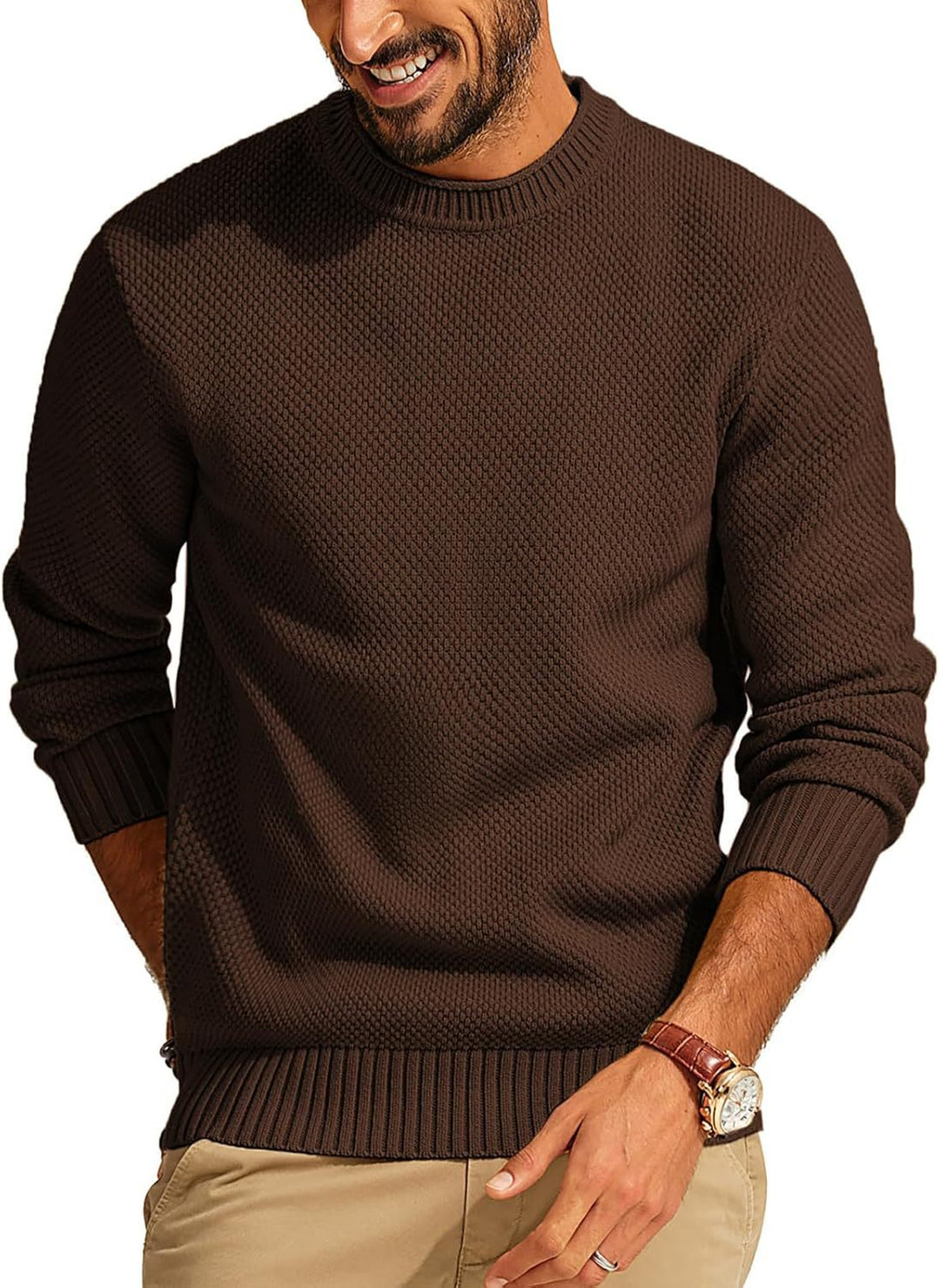 Herren Waffelstrick-Pullover mit Rundhalsausschnitt Drune