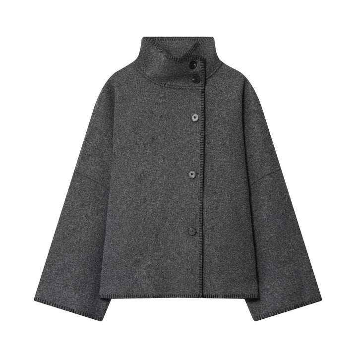 Damen nan weite Wollcape-Jacke mit hohem Stehkragen und asymmetrischer Knopfleiste Drune