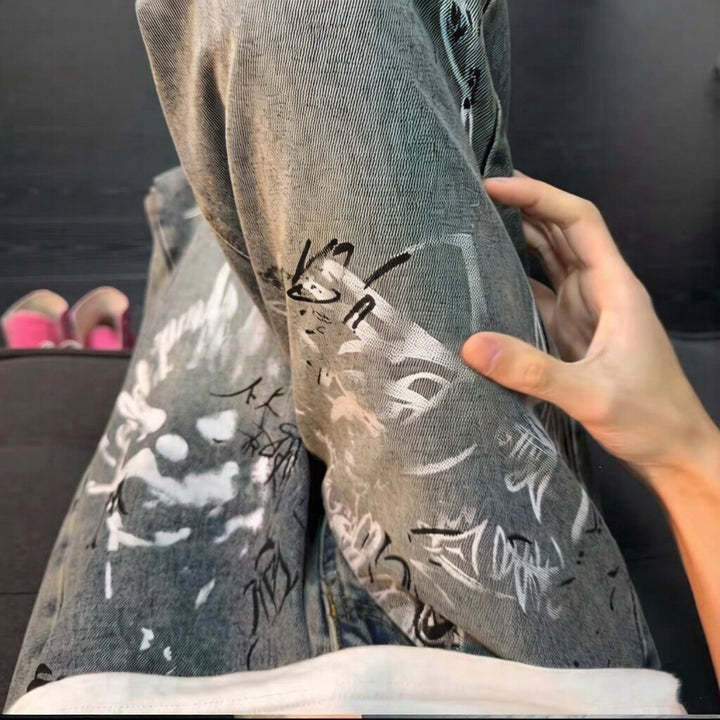 Damen Modische Ripped Skinny Jeans mit kreativen Grafiken Drune