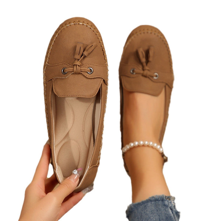Damen bequeme Mokassins mit flexibler Sohle und eleganter Knoten-Applikation Drune