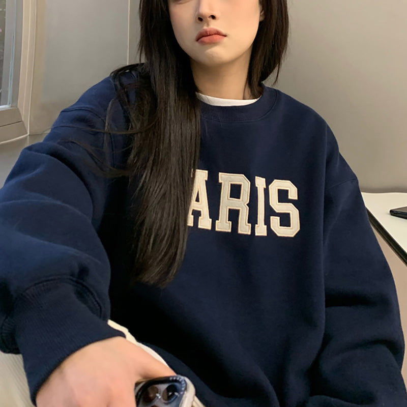Damen lässiger Sweatshirt mit markantem Schriftzug Drune