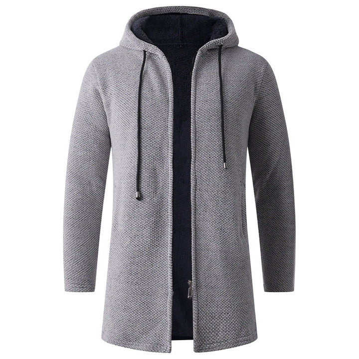 Herren Langer Strick‑Kapuzencardigan mit Teddyfutter und durchgehendem Reißverschluss Drune