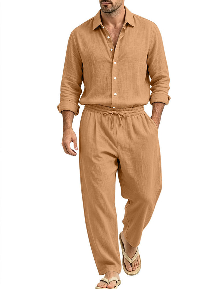Herren Lässiges Leinen-Set Hemd und Relaxhose mit Tunnelzug Drune