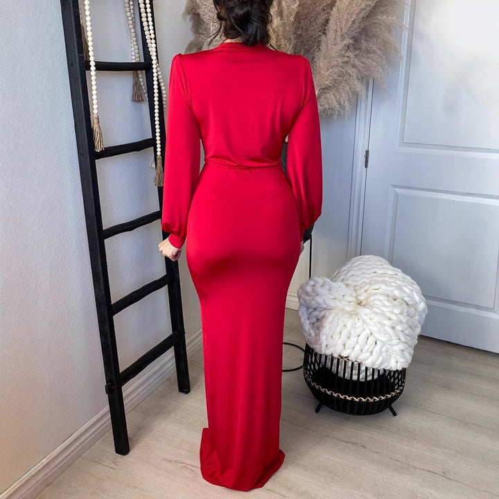 Damen Elegantes Abendkleid mit schimmerndem V-Ausschnitt und figurbetontem Schnitt Drune