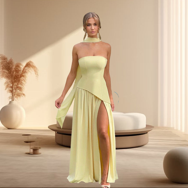 Damen Elegantes Abendkleid mit seitlichem Schlitz und schulterfreiem Oberteil Drune