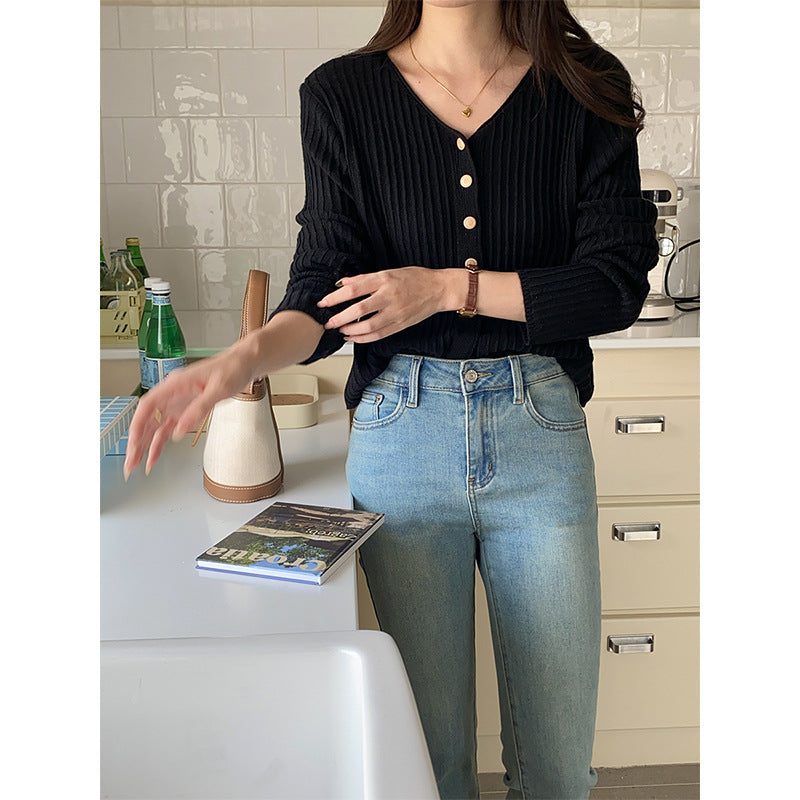 Damen lässige Strickjacke mit Knopfverschluss Drune