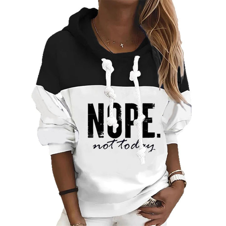 Damen nan sportlich-urbaner Kapuzenpullover mit Statement-Print, markanten Kordeln und Ballonärmeln Drune