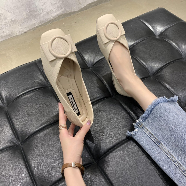 Damen Elegante Slipper-Ballerinas mit quadratischer Zehenpartie und dekorativer Rundschließe Drune