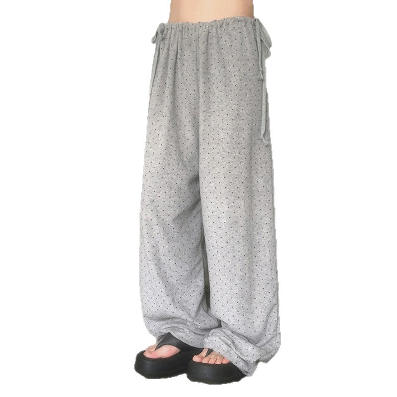 Damen lockere Schlafhose mit flexiblem Bund und dekorativen Bändern Drune