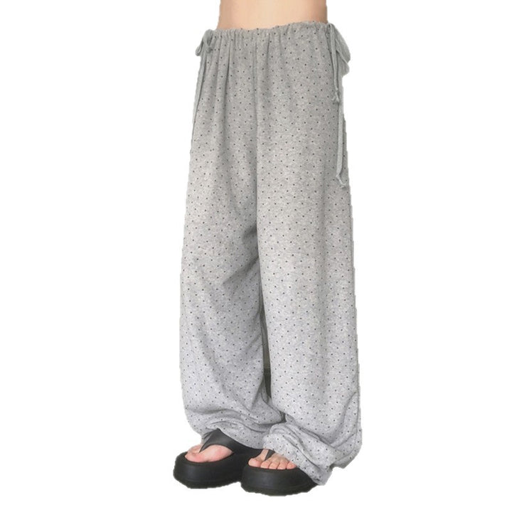 Damen lockere Schlafhose mit flexiblem Bund und dekorativen Bändern Drune