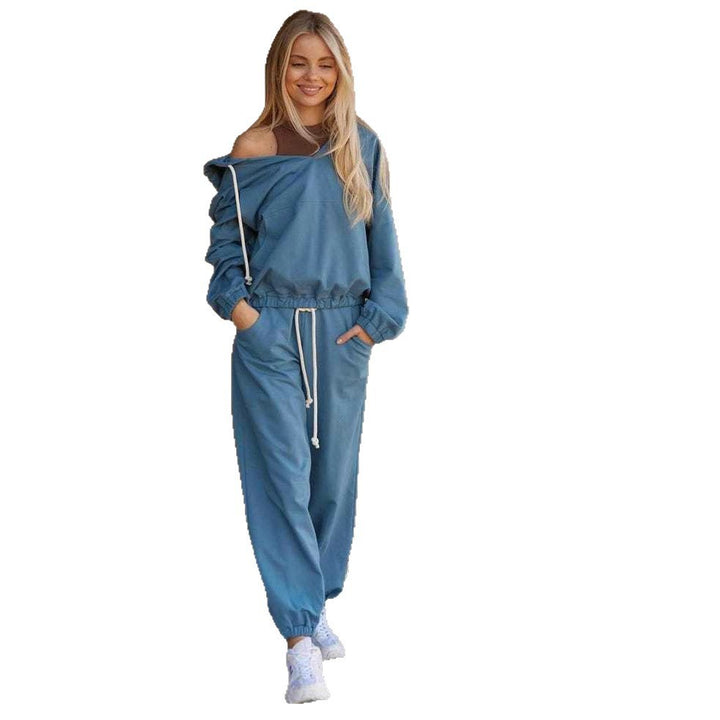 Damen lässiges Relaxed-Fit Freizeit-Set mit Kapuzenpullover und bequemen Jogginghosen Drune