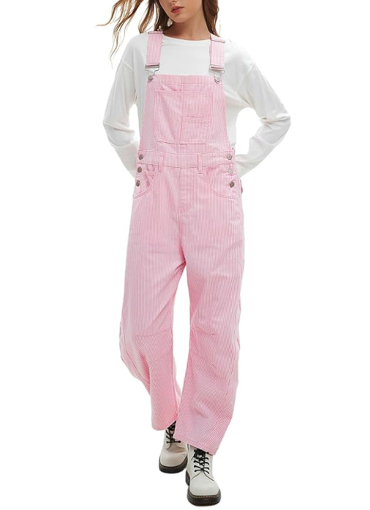 Damen nan weite Latzhose mit verstellbaren Trägern, großer Latztasche und seitlichen Druckknöpfen Drune