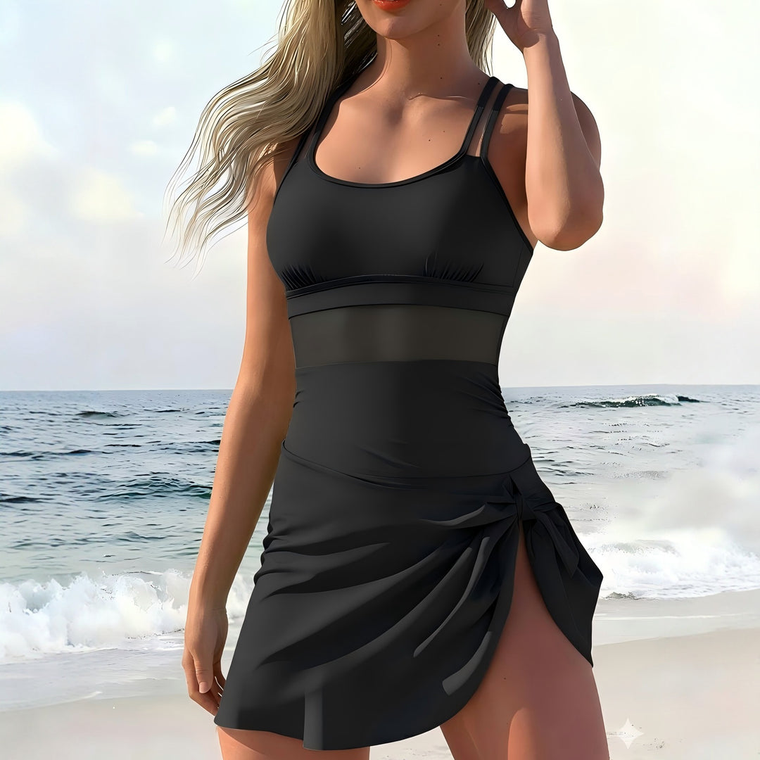 Damen Sportlicher Badeanzug mit modischem Wickelrock Drune