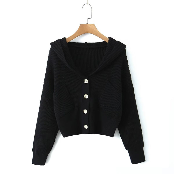 Damen lässige Strickjacke mit Kapuze und praktischen Taschen Drune