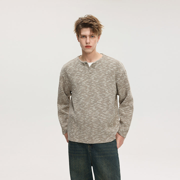 Herren Oversize-Strickpullover im Melange-Look mit Rundhalsausschnitt und gerippten Bündchen Drune